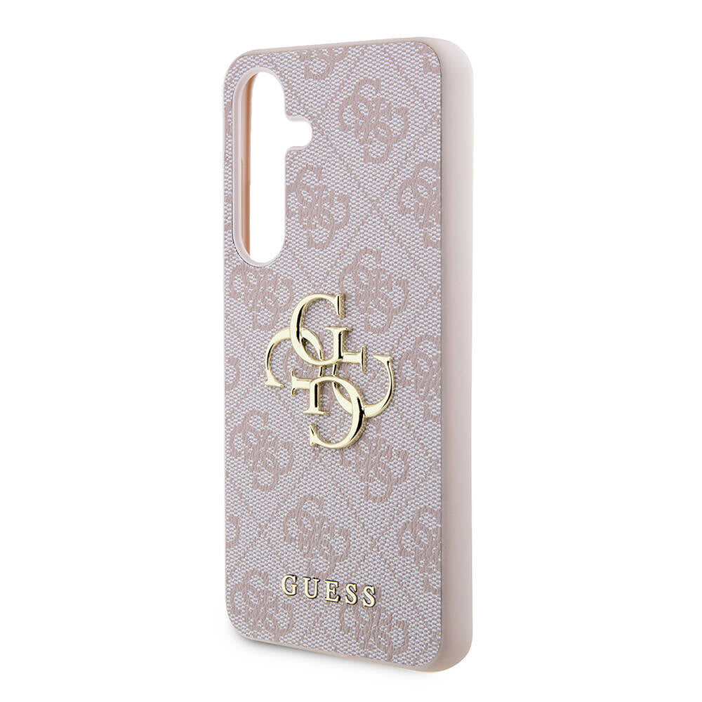 Galaxy S24 Case Guess Original Licensed PU Leather Cover with Text and 4G Metal Logo Pattern Pink