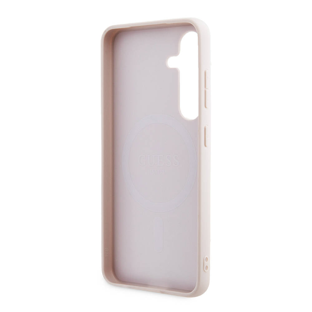 Galaxy S24 Case Guess Original Licensed PU Leather Cover with Text and 4G Metal Logo Pattern Pink