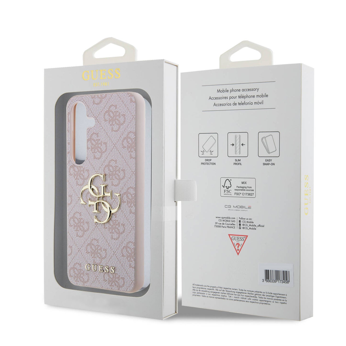 Galaxy S24 Case Guess Original Licensed PU Leather Cover with Text and 4G Metal Logo Pattern Pink