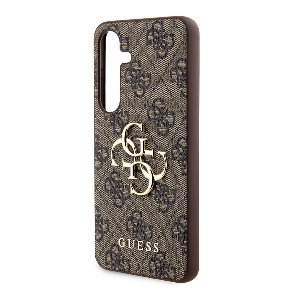 Galaxy S24 Case Guess Original Licensed PU Leather Cover with Text and 4G Metal Logo Pattern Pink