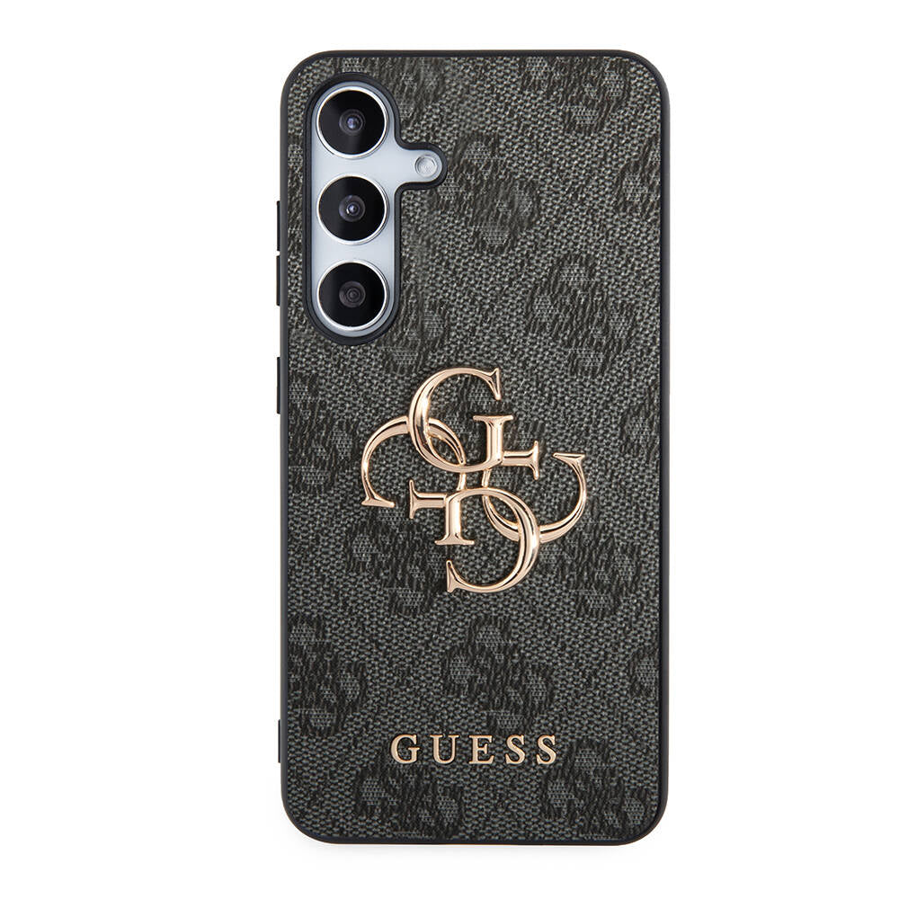 Galaxy S24 Case Guess Original Licensed PU Leather Cover with Text and 4G Metal Logo Pattern Pink
