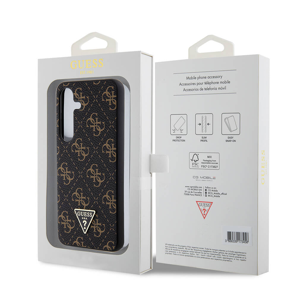 Galaxy S24 Case Guess Original Licensed PU Triangle Logo 4G Patterned Cover White