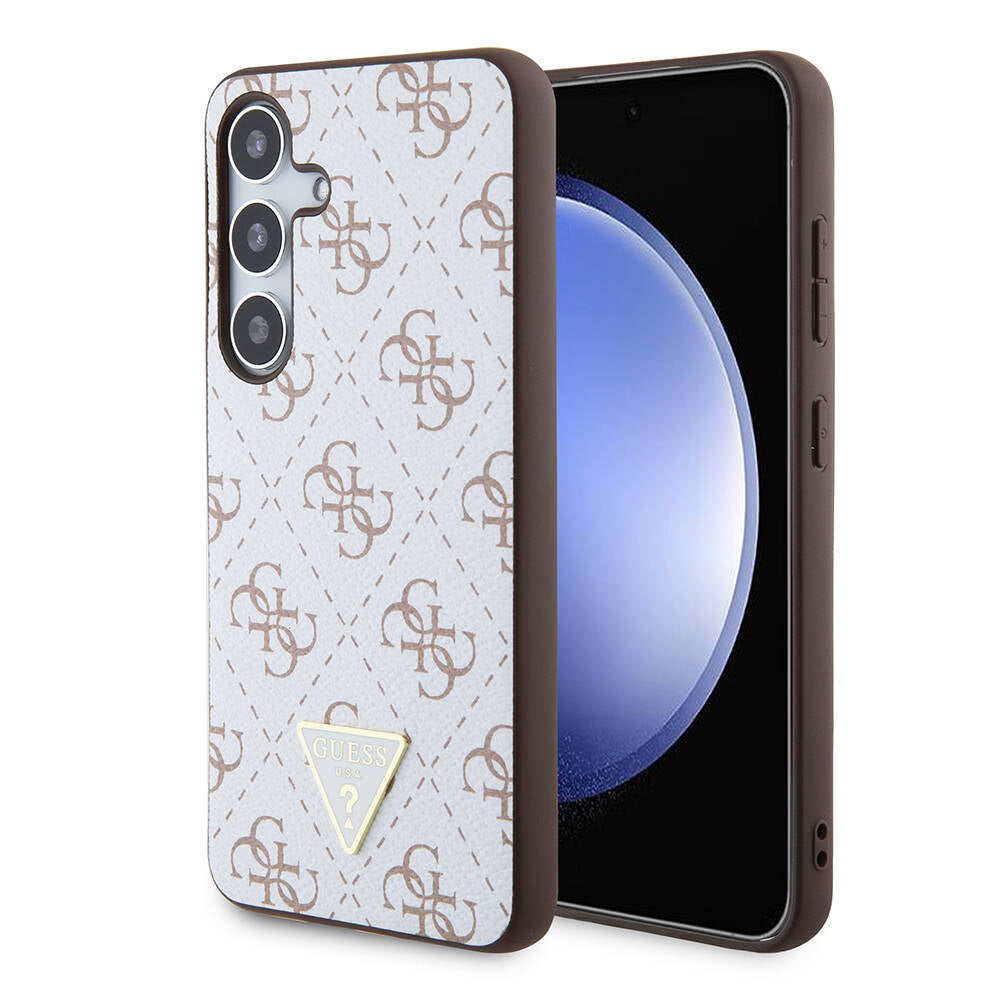 Galaxy S24 Case Guess Original Licensed PU Triangle Logo 4G Patterned Cover White