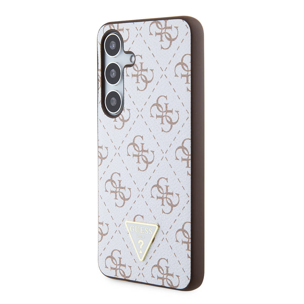 Galaxy S24 Case Guess Original Licensed PU Triangle Logo 4G Patterned Cover White