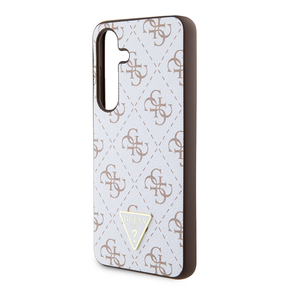 Galaxy S24 Case Guess Original Licensed PU Triangle Logo 4G Patterned Cover White