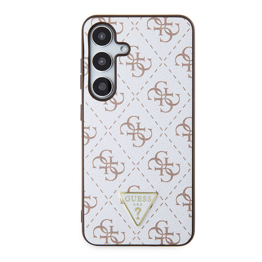 Galaxy S24 Case Guess Original Licensed PU Triangle Logo 4G Patterned Cover White