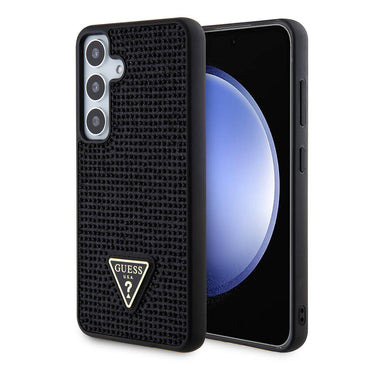 Galaxy S24 Case Guess Original Licensed Stone Back Surface Triangle Logo Cover Pink