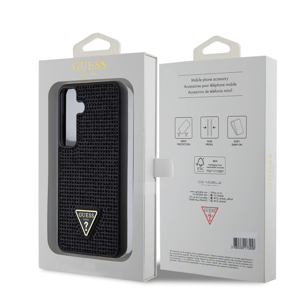 Galaxy S24 Case Guess Original Licensed Stone Back Surface Triangle Logo Cover Black