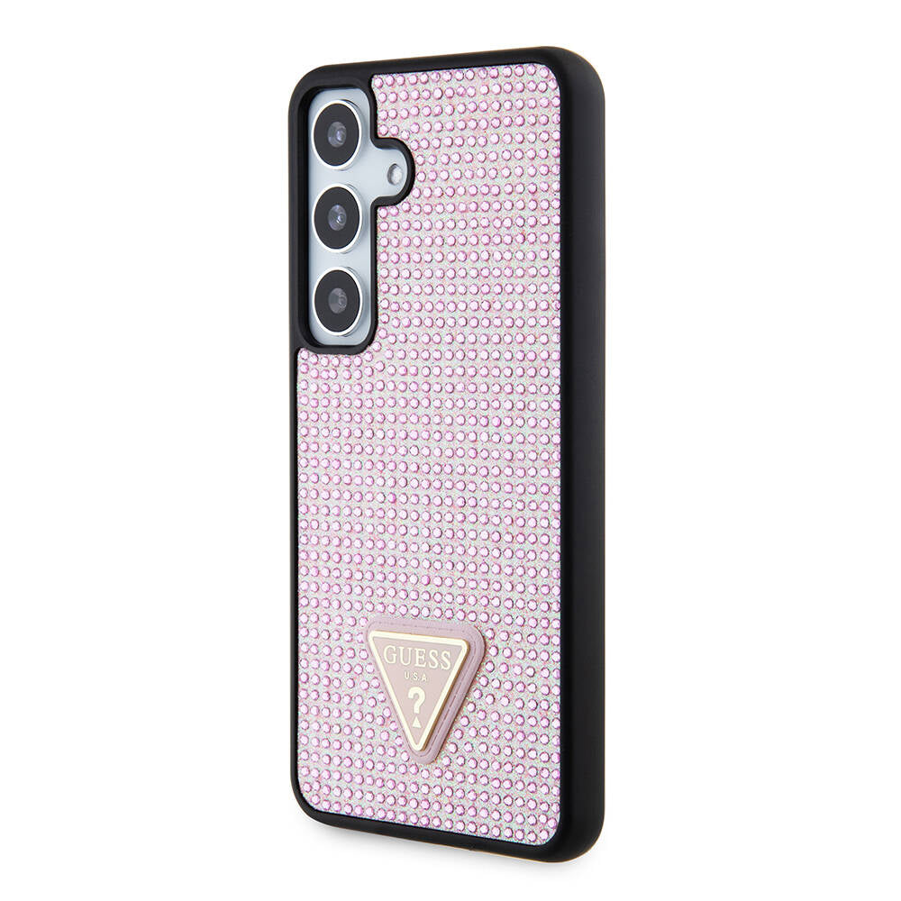 Galaxy S24 Case Guess Original Licensed Stone Back Surface Triangle Logo Cover Gold