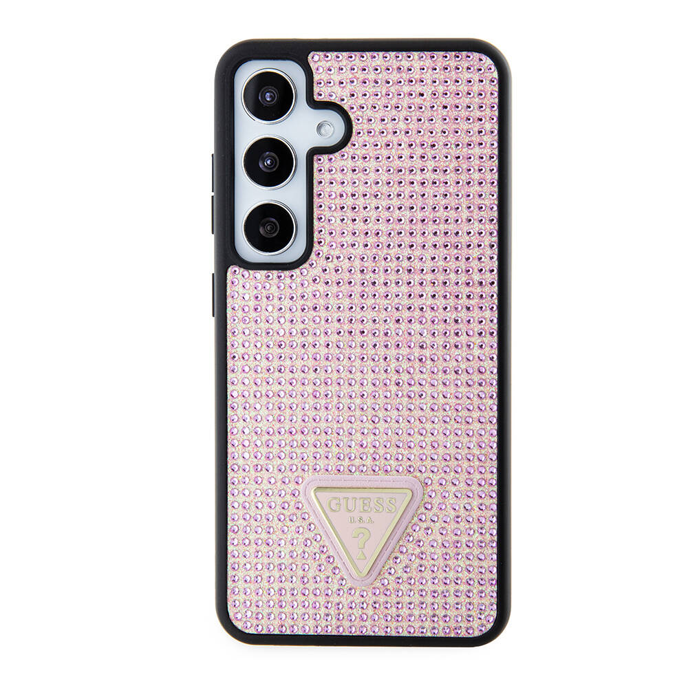 Galaxy S24 Case Guess Original Licensed Stone Back Surface Triangle Logo Cover Pink