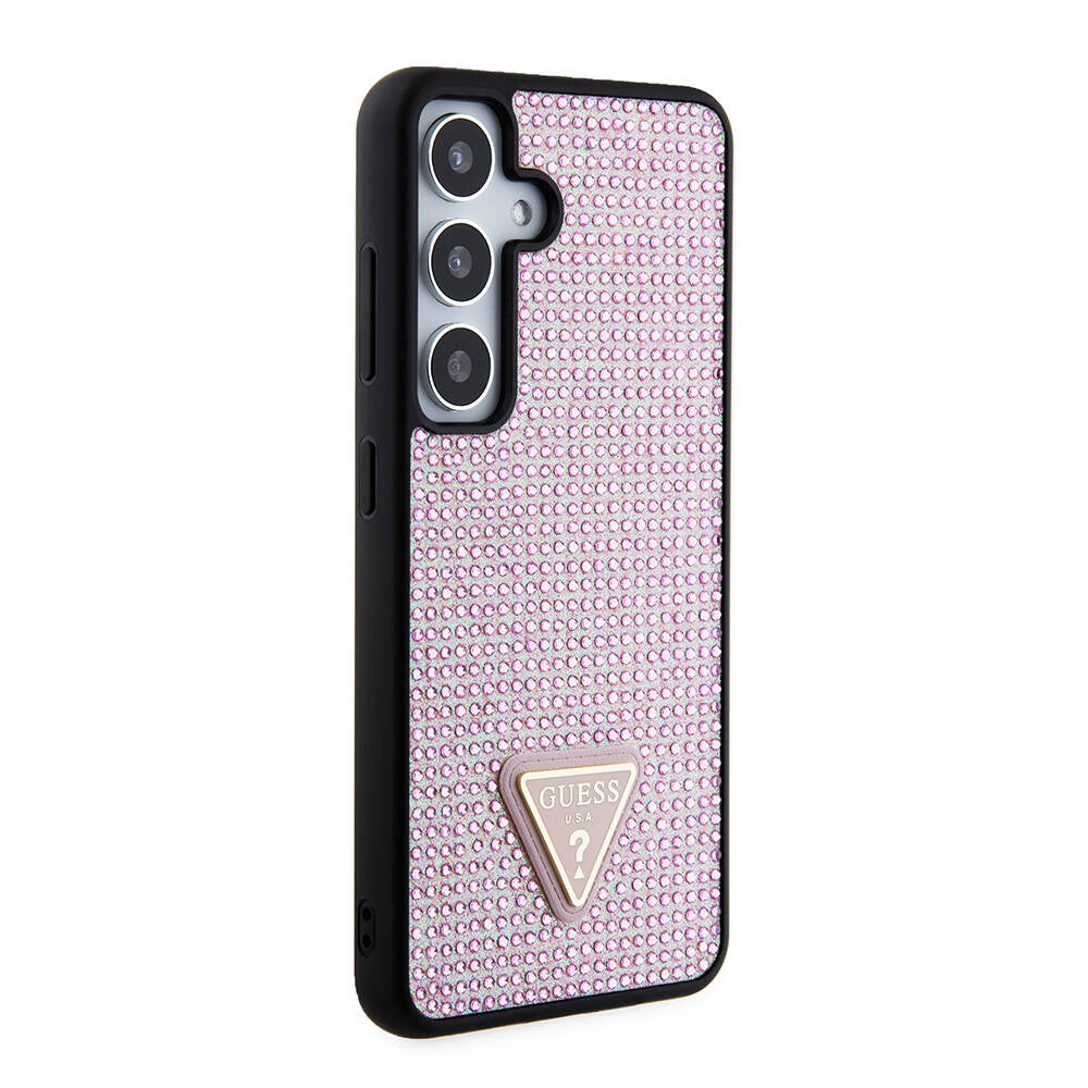 Galaxy S24 Case Guess Original Licensed Stone Back Surface Triangle Logo Cover Pink