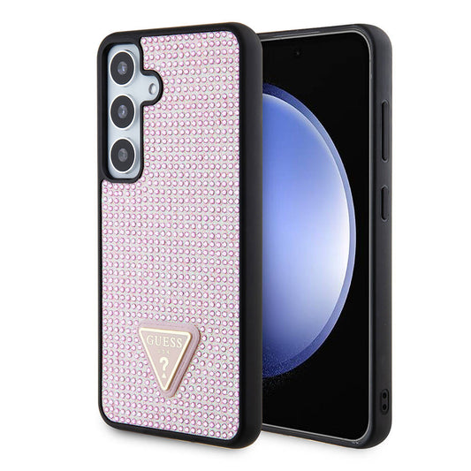Galaxy S24 Case Guess Original Licensed Stone Back Surface Triangle Logo Cover Pink