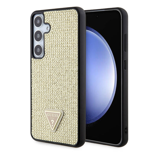 Galaxy S24 Case Guess Original Licensed Stone Back Surface Triangle Logo Cover Gold