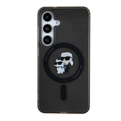 Galaxy S24 Kılıf Karl Lagerfeld Orjinal Lisanslı M-safe Şarj Özellikli Karl & Choupette IML Baskılı Kapak Siyah