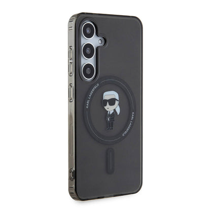 Galaxy S24 Kılıf Karl Lagerfeld Orjinal Lisanslı M-safe Şarj Özellikli Karl Head IML Baskılı Kapak Siyah