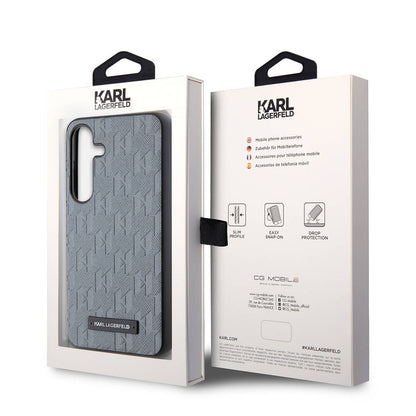 Galaxy S24 Kılıf Karl Lagerfeld Orjinal Lisanslı Saffiano Monogram Metal Logo Kapak Gri