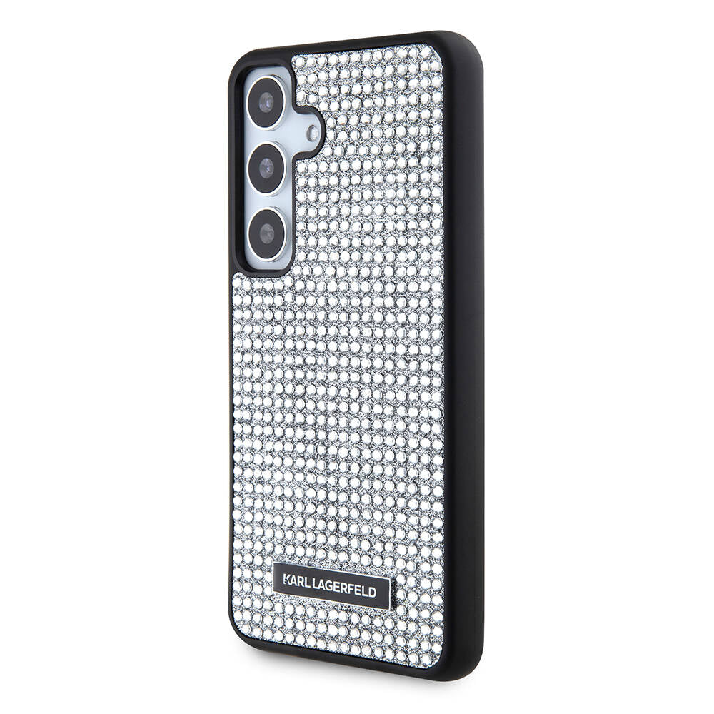 Galaxy S24 Kılıf Karl Lagerfeld Taşlı Metal Logo Orjinal Lisanslı Kapak Siyah