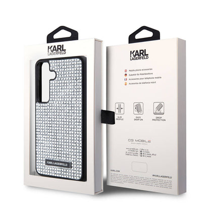 Galaxy S24 Kılıf Karl Lagerfeld Taşlı Metal Logo Orjinal Lisanslı Kapak Gümüş