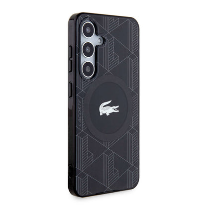Galaxy S24 Kılıf Lacoste Orjinal Lisanslı M-safe Şarj Özellikli Çift Katmanlı Timsah Logolu Blend Monogram Kapak Petrol Yeşil