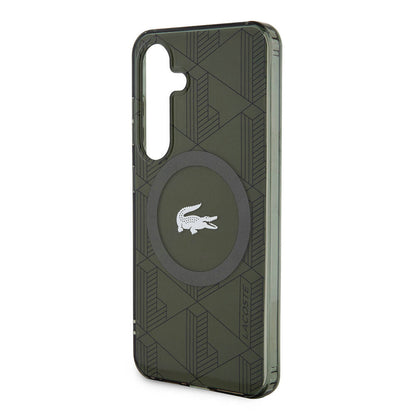 Galaxy S24 Kılıf Lacoste Orjinal Lisanslı M-safe Şarj Özellikli Çift Katmanlı Timsah Logolu Blend Monogram Kapak Haki