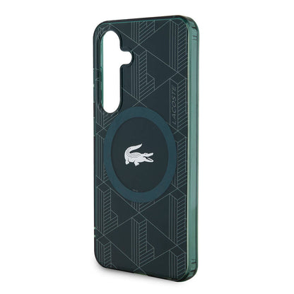 Galaxy S24 Kılıf Lacoste Orjinal Lisanslı M-safe Şarj Özellikli Çift Katmanlı Timsah Logolu Blend Monogram Kapak Siyah