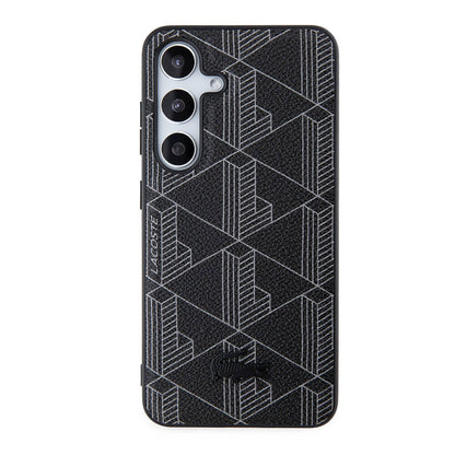 Galaxy S24 Kılıf Lacoste Orjinal Lisanslı M-safe Şarj Özellikli PU Deri Görünümlü Karışık Monogram Desenli Kapak Lacivert