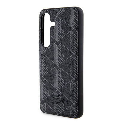 Galaxy S24 Kılıf Lacoste Orjinal Lisanslı M-safe Şarj Özellikli PU Deri Görünümlü Karışık Monogram Desenli Kapak Lacivert