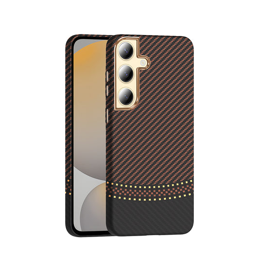 Galaxy S24 Case M-safe Charging Feature Carbon Fiber Look Zore Gros Cover Gold-Black 