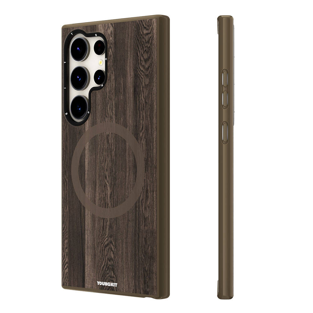 Galaxy S24 Ultra Case M-safe Charging Feature Yellowing Resistant Youngkit Wood Forest Series Cover Black 