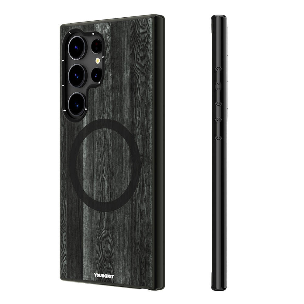 Galaxy S24 Ultra Case M-safe Charging Feature Yellowing Resistant Youngkit Wood Forest Series Cover Black 