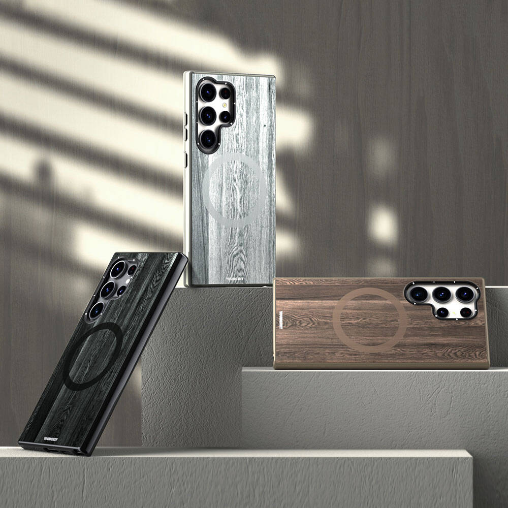 Galaxy S24 Ultra Case M-safe Charging Feature Yellowing Resistant Youngkit Wood Forest Series Cover Black 