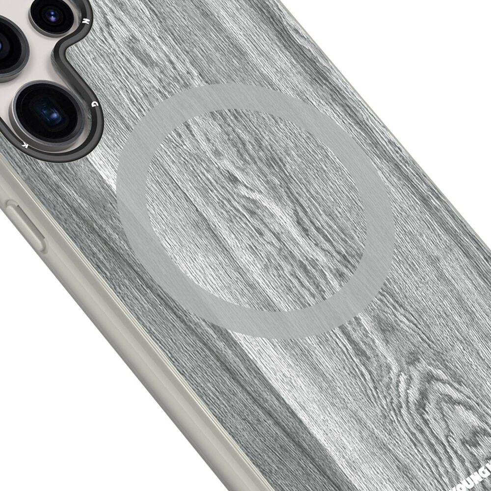 Galaxy S24 Ultra Case M-safe Charging Feature Yellowing Resistant Youngkit Wood Forest Series Cover Gray 