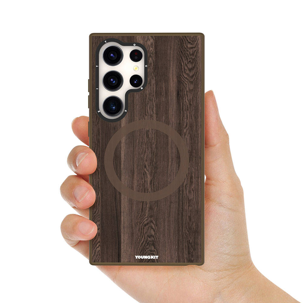 Galaxy S24 Ultra Case M-safe Charging Feature Yellowing Resistant Youngkit Wood Forest Series Cover Black 
