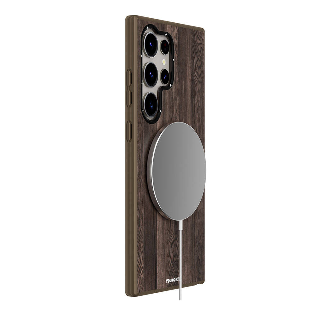 Galaxy S24 Ultra Case M-safe Charging Feature Yellowing Resistant Youngkit Wood Forest Series Cover Brown 