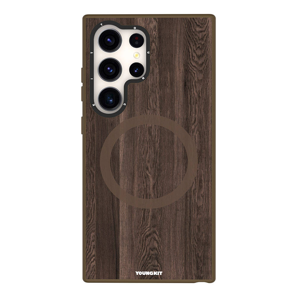 Galaxy S24 Ultra Case M-safe Charging Feature Yellowing Resistant Youngkit Wood Forest Series Cover Brown 