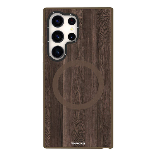 Galaxy S24 Ultra Case M-safe Charging Feature Yellowing Resistant Youngkit Wood Forest Series Cover Brown 