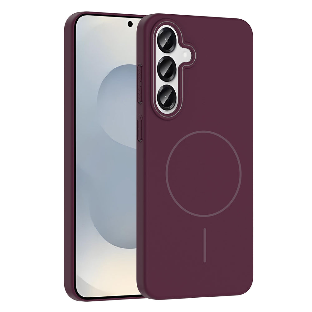 Galaxy S24 Kılıf M-safe Şarj Özellikli Zore Ruby Sert Kapak Mürdüm