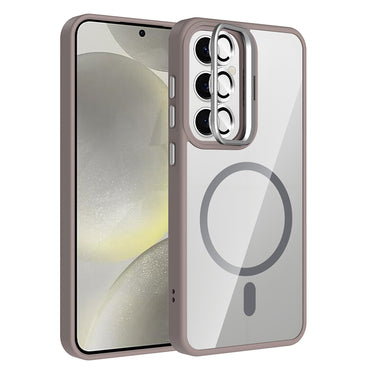 Galaxy S24 Case with Stand and Camera Lens Gift, M-Safe Charging Feature, Zore Etro Cover Gray 
