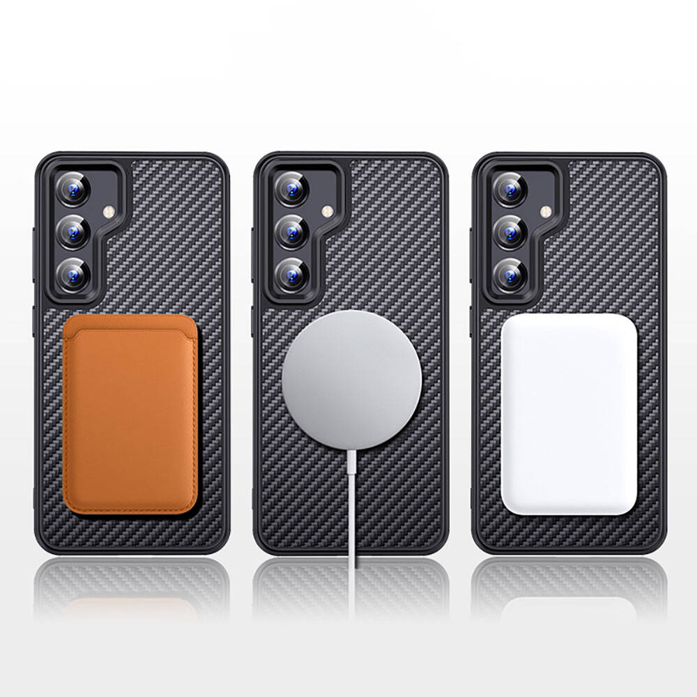 Galaxy S24 Plus Kılıf Aramid Karbon Fiber M-safe Özellikli Wlons Radison Kapak Siyah