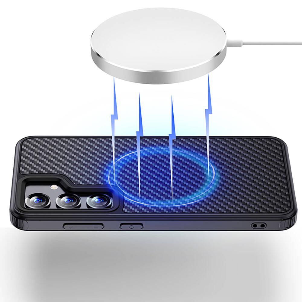 Galaxy S24 Plus Kılıf Aramid Karbon Fiber M-safe Özellikli Wlons Radison Kapak Siyah