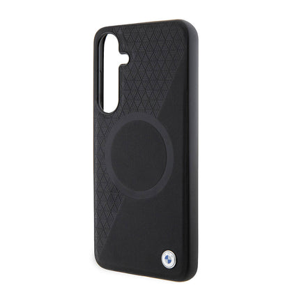 Galaxy S24 Plus Kılıf BMW Orjinal Lisanslı M-safe Şarj Özellikli Yarım Dokulu Circle Leather Kapak Siyah
