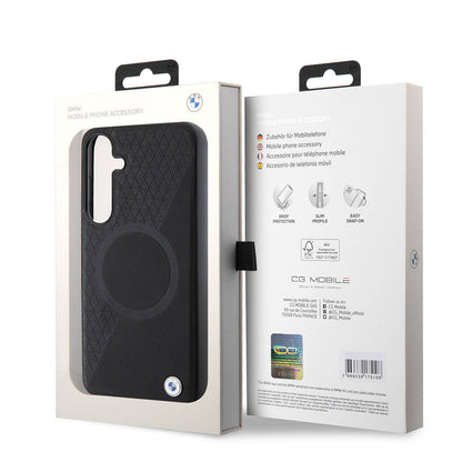 Galaxy S24 Plus Kılıf BMW Orjinal Lisanslı M-safe Şarj Özellikli Yarım Dokulu Circle Leather Kapak Siyah