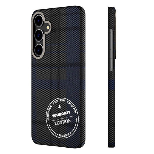 Galaxy S24 Plus Plaid Patterned Case Youngkit Gezhi Series Cover Blue 