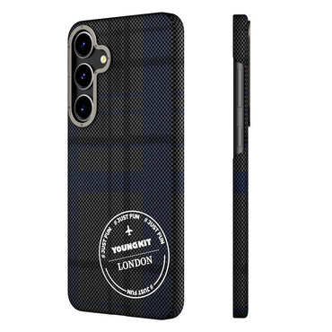 Galaxy S24 Plus Plaid Patterned Case Youngkit Gezhi Series Cover Blue 