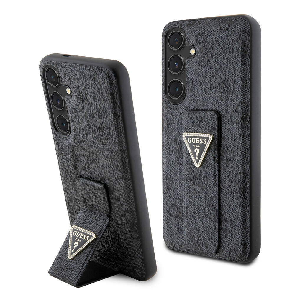 Galaxy S24 Plus Case Guess Original Licensed 4G Patterned Triangle Logo Stand Leather Cover Brown