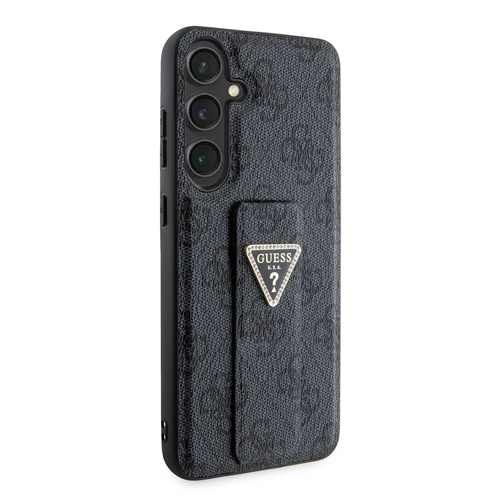 Galaxy S24 Plus Case Guess Original Licensed 4G Patterned Triangle Logo Stand Leather Cover Black