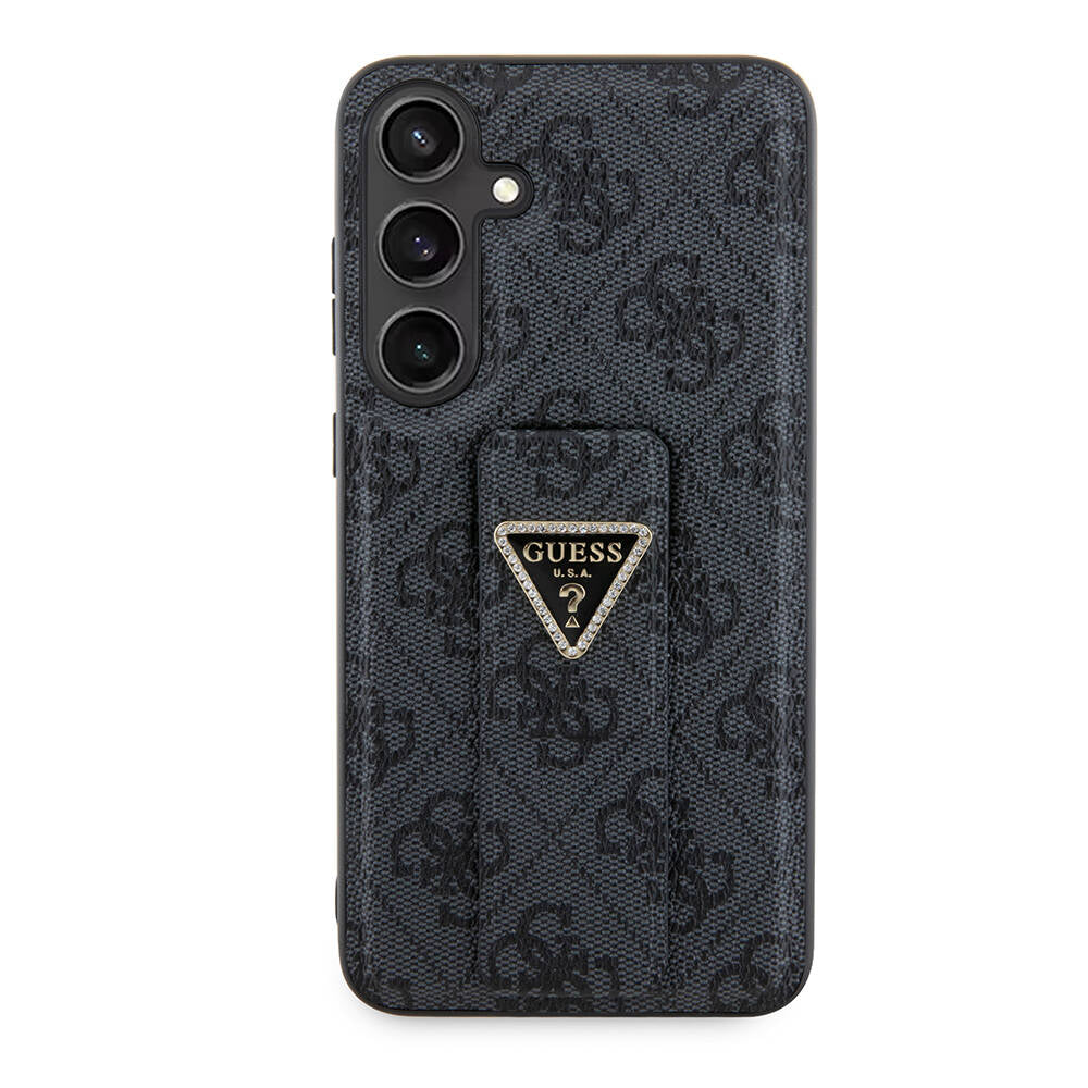 Galaxy S24 Plus Case Guess Original Licensed 4G Patterned Triangle Logo Stand Leather Cover Black
