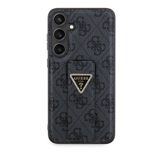 Galaxy S24 Plus Case Guess Original Licensed 4G Patterned Triangle Logo Stand Leather Cover Black