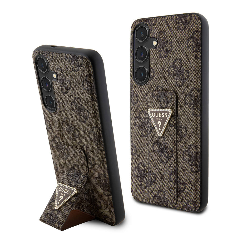 Galaxy S24 Plus Case Guess Original Licensed 4G Patterned Triangle Logo Stand Leather Cover Black
