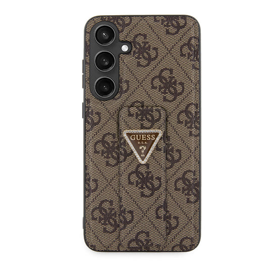 Galaxy S24 Plus Case Guess Original Licensed 4G Patterned Triangle Logo Stand Leather Cover Brown
